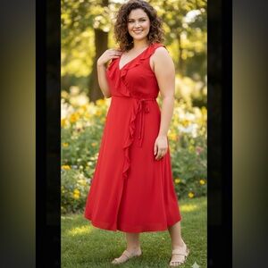 Nurode Red Wrap Midi Dress